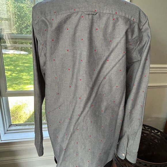 Gap "The Fitted Boyfriend" Blouse ~ Denim w/Red Polka Dots - Women's Large - Picture 3 of 4